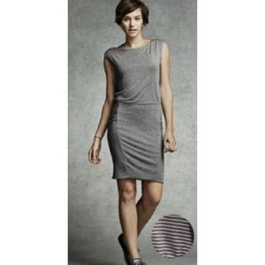 Athleta Micro Stripe Westwood Ruched Mini Dress Small Black Gray Athleisure
